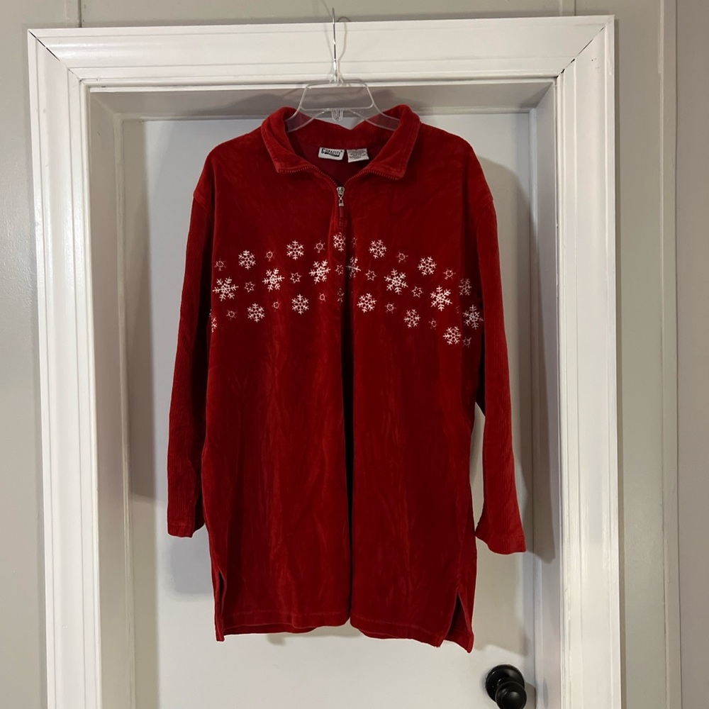 Capacity Red Velvet Snowflakes Pullover W/1/4 Zipper Women’s 2X